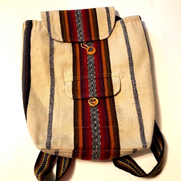 Arte Ecologico Peru Ivory Striped 100% Alpaca Wool Backpack OS - Picture 2 of 14